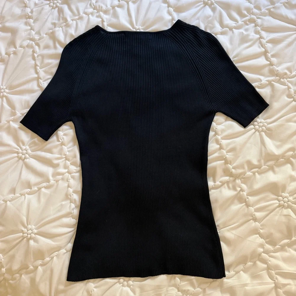 100% silk Classiques Entier Rib Knit Short Sleeve Size Small - Picture 3 of 3